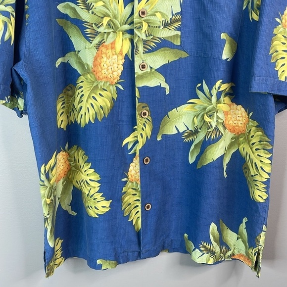 JAMAICA JAXX Men’s Silk Camp Collar Hawaiian Fern Pineapple Print Shirt Blue L - Picture 7 of 12